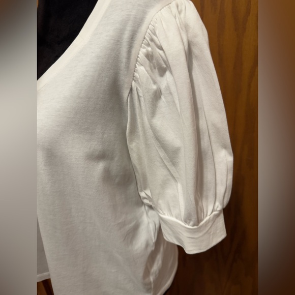 7 For All Mankind White Cotton Puff Sleeve Top size Large- minor flaw see photo - Picture 4 of 12
